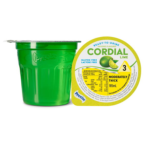 Precise Cordial Lime Moderately Thick/Level 3 185ml Dysphagia RTD Ct