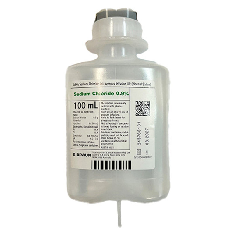 B Braun 0.9% Sodium Chloride Saline Infusion BP 100mL Bottle