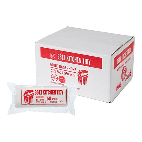 Garbage Bag 36L White Roll Pack - Ctn 1000