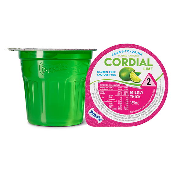 Precise Cordial Lime Mildly Thick/Level 2 185ml Dysphagia RTD - Ctn 12