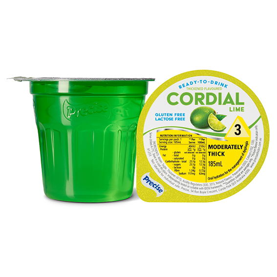 Precise Cordial Lime Moderately Thick/Level 3 185ml Dysphagia RTD - Ctn 12