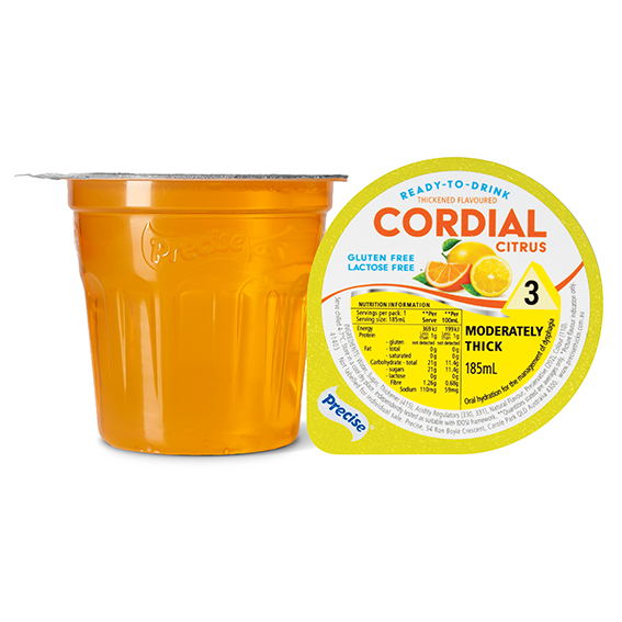 Precise Cordial Citrus Moderately Thick/Level 3 185ml Dysphagia RTD - Ctn 12