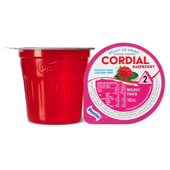 Precise Cordial Raspberry Mildly Thick/Level 2 185ml Dysphagia RTD - Ctn 12