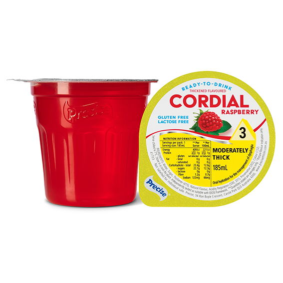 Precise Cordial Raspberry Moderately Thick/Level 3 185ml Dysphagia RTD - Ctn 12