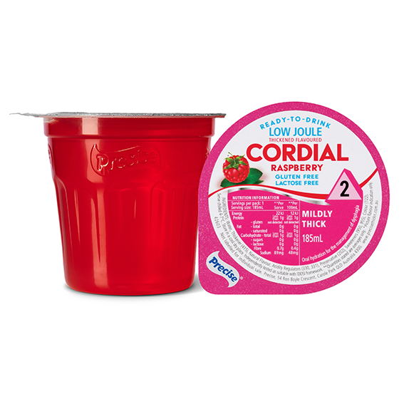 Precise Cordial Low Joule Raspberry Mildly Thick/Level 2 185ml Dysphagia RTD - Ctn 12