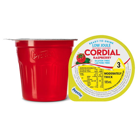 Precise Cordial Low Joule Raspberry Moderately Thick/Level 3 185ml Dysphagia RTD - Ctn 12