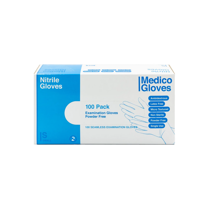 Medico Blue Nitrile Exam Gloves Small - Box 100