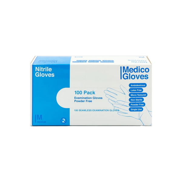 Medico Blue Nitrile Exam Gloves Medium - Box 100
