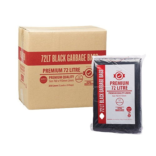 Garbage Bag 72L Black Premium EXTRA Heavy Duty (40um)- Ctn 250