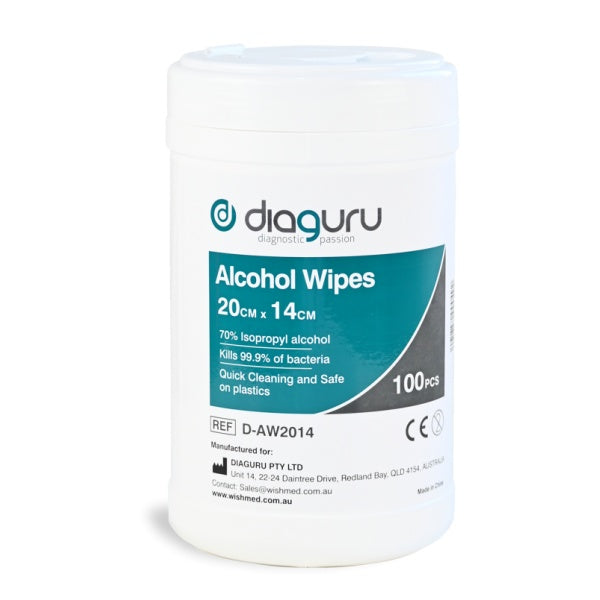 Diaguru Alcohol Wipes 70% 20x14cm - Tub 100