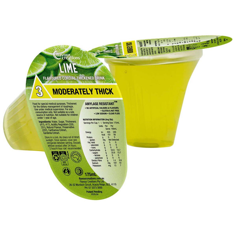 Flavour Creations Lime Cordial 400 / 3 Moderately Thick 175ml Dysphagia RTD - Pkt 12