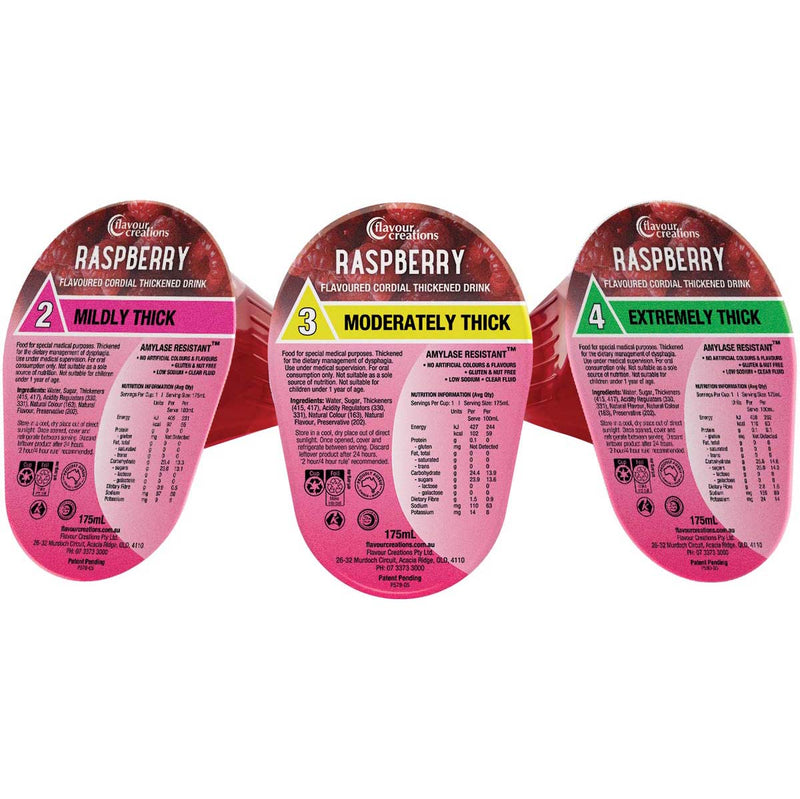 Flavour Creations Raspberry Cordial 900 / 4 Extremely Thick 175ml Dysphagia RTD - Ctn 24