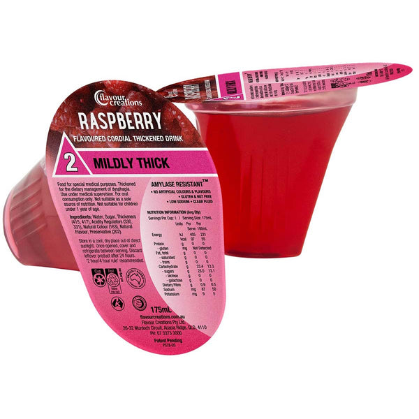 Flavour Creations Raspberry Cordial 150 / 2 Mildly Thick 175ml Dysphagia RTD - Pkt 12
