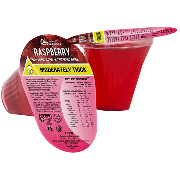 Flavour Creations Raspberry Cordial 400 / 3 Moderately Thick 175ml Dysphagia RTD - Ctn 24
