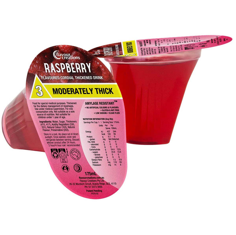 Flavour Creations Raspberry Cordial 400 / 3 Moderately Thick 175ml Dysphagia RTD - Ctn 24