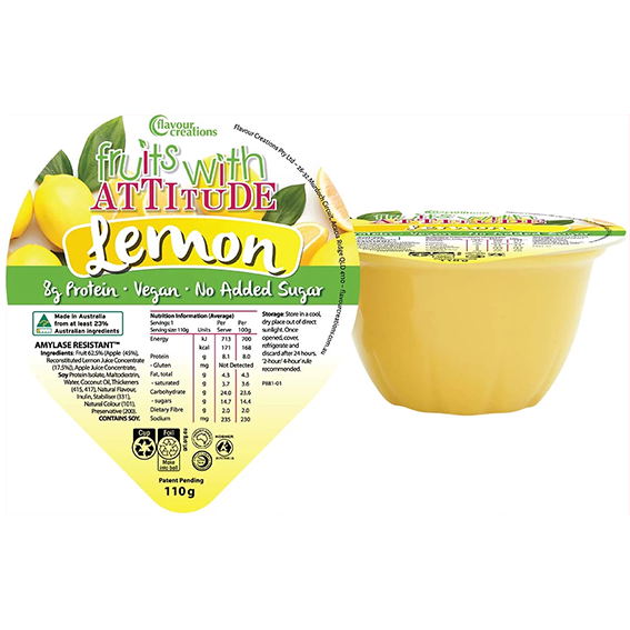 [EXP:25/10/2025] Flavour Creations Fruit with Attitude Lemon 110g - Ctn 36