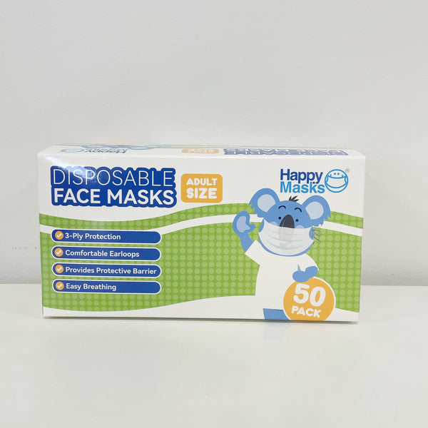 Happy Masks Disp Face Mask (Level 2) w/ Ear Loops - Box 50