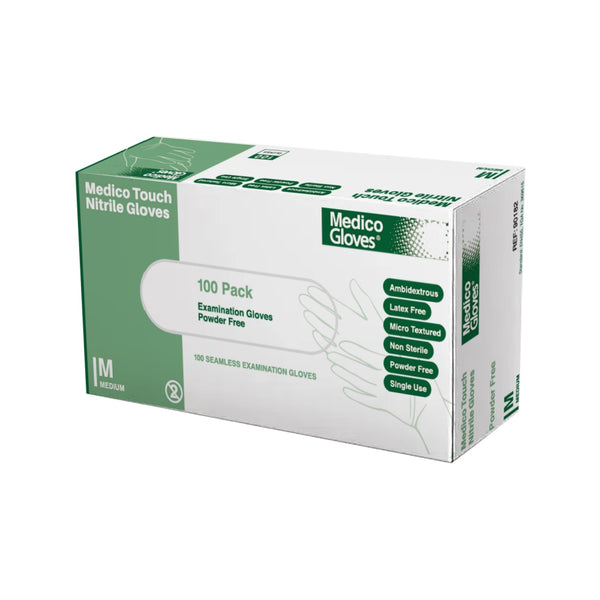 Medico Touch Blue Nitrile Exam Gloves Medium - Box 100