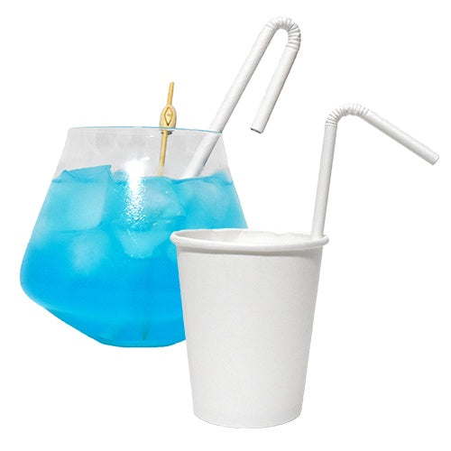 Straw Flexible Paper White 200x6mm - Ctn 2000