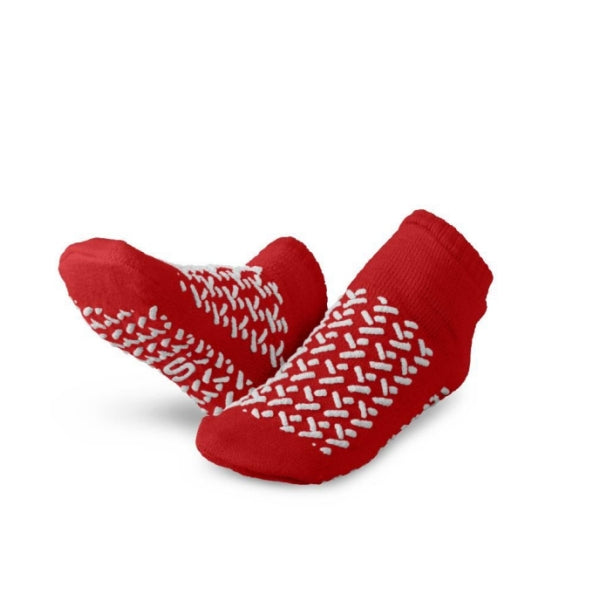 Double-Tread Safety Sock Slipper Red Small - 1 Pair