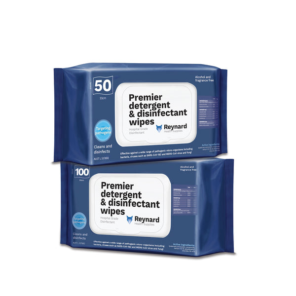 Reynard Premier Detergent & Disinfectant Wipes - Pkt 50