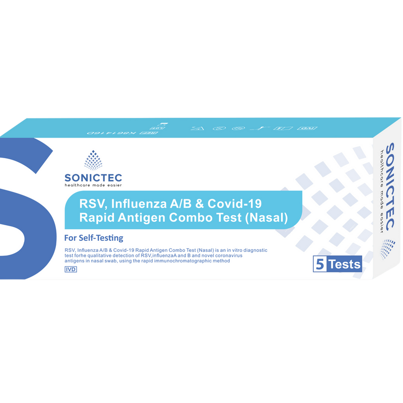 Sonictec Covid-19, RSV + Flu A&B (4in1) Nasal Antigen Rapid Test - Box 5