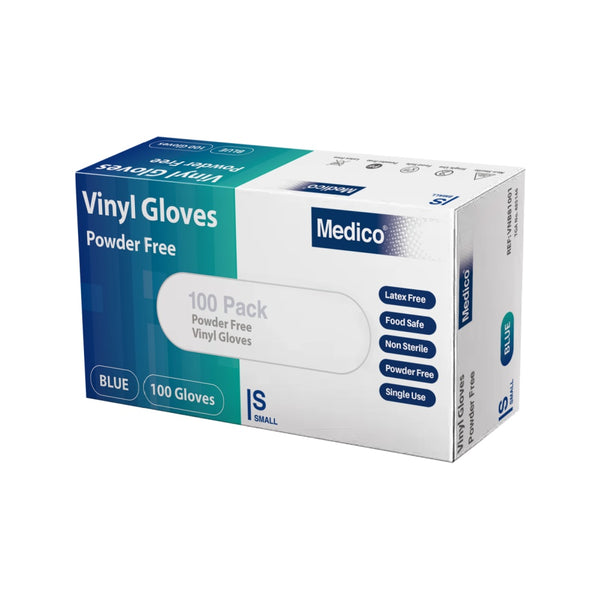Medico Blue Vinyl P/F Gloves Small - Box 100