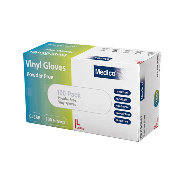 Medico Clear Vinyl P/F Gloves Large - Box 100