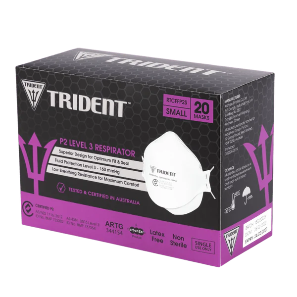 Trident P2 Level 3 Respirator Small Size w/ Headbands - Box 20