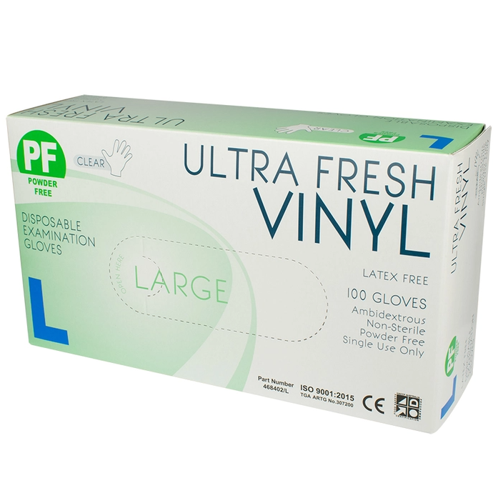 Ultra Fresh Vinyl P/F Exam Gloves Large - Box 100