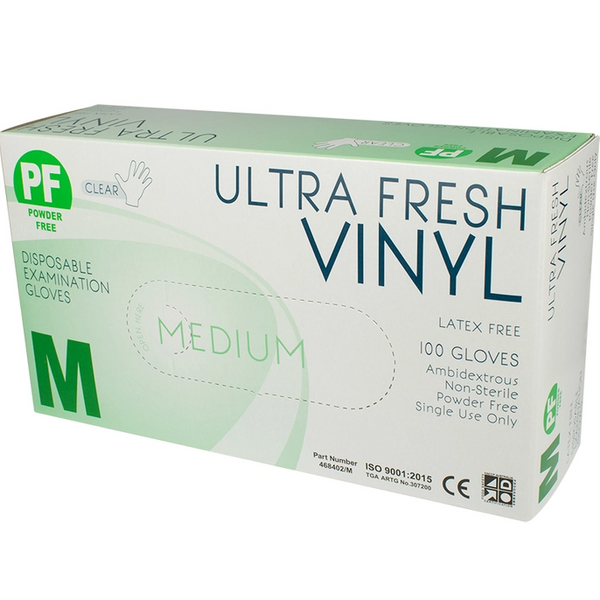 Ultra Fresh Vinyl P/F Exam Gloves Medium - Box 100