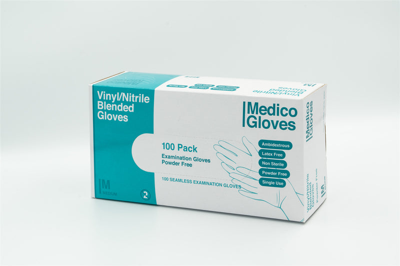 Medico Blue Vinyl/Nitrile Blended Gloves Medium - Box 100