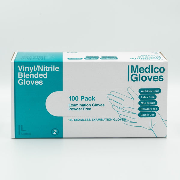 Medico Blue Vinyl/Nitrile Blended Gloves Large - Box 100