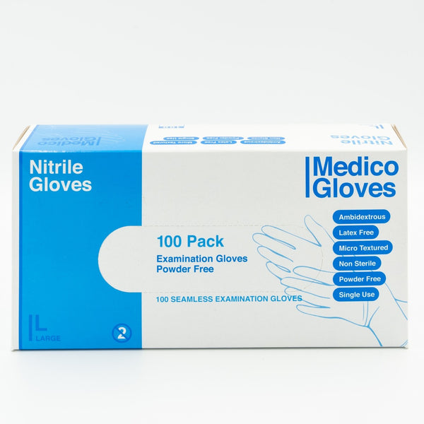 Medico Blue Nitrile Exam Gloves Large - Box 100