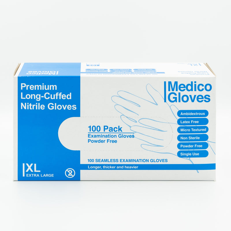 Medico Blue Nitrile Long Cuff Gloves XLarge - Box 100