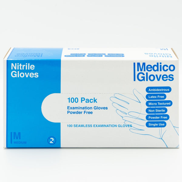 Medico Blue Nitrile Exam Gloves Medium - Box 100