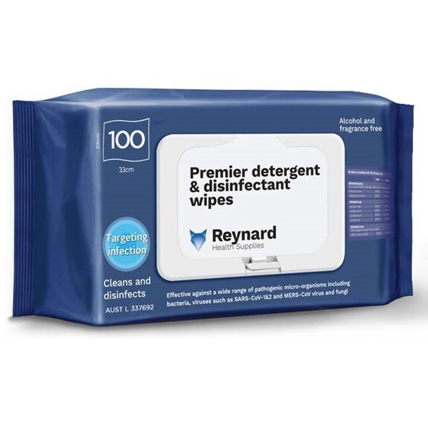 Reynard Premier Detergent & Disinfectant Wipes - Pkt 100